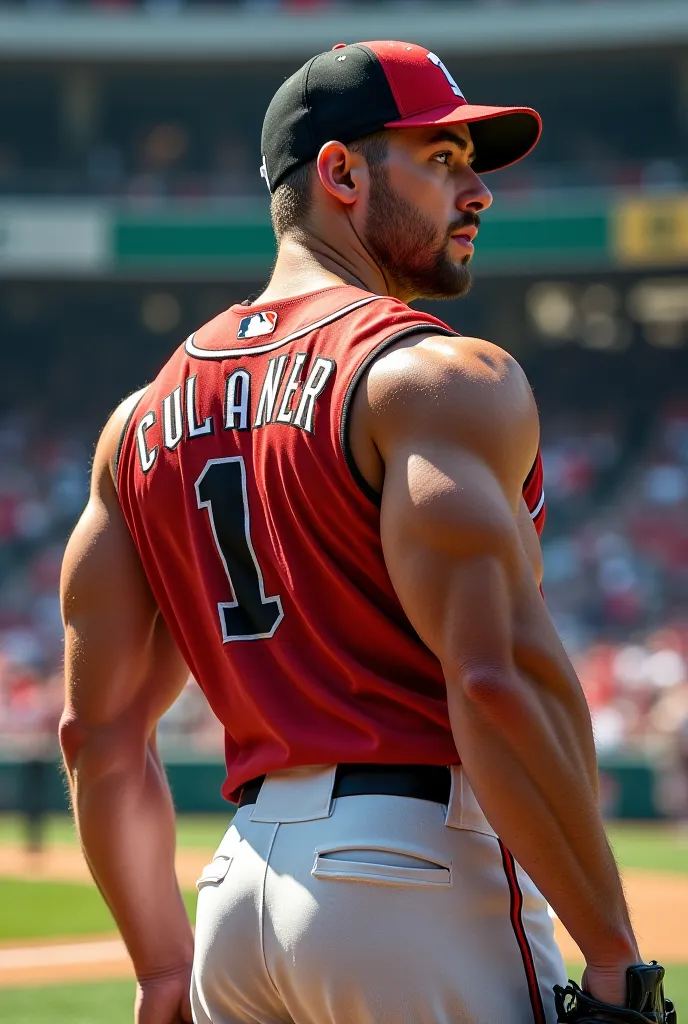 Handsome man, small waist, baseball player, medium height, big ass, big muscles, backwards, very big round ass