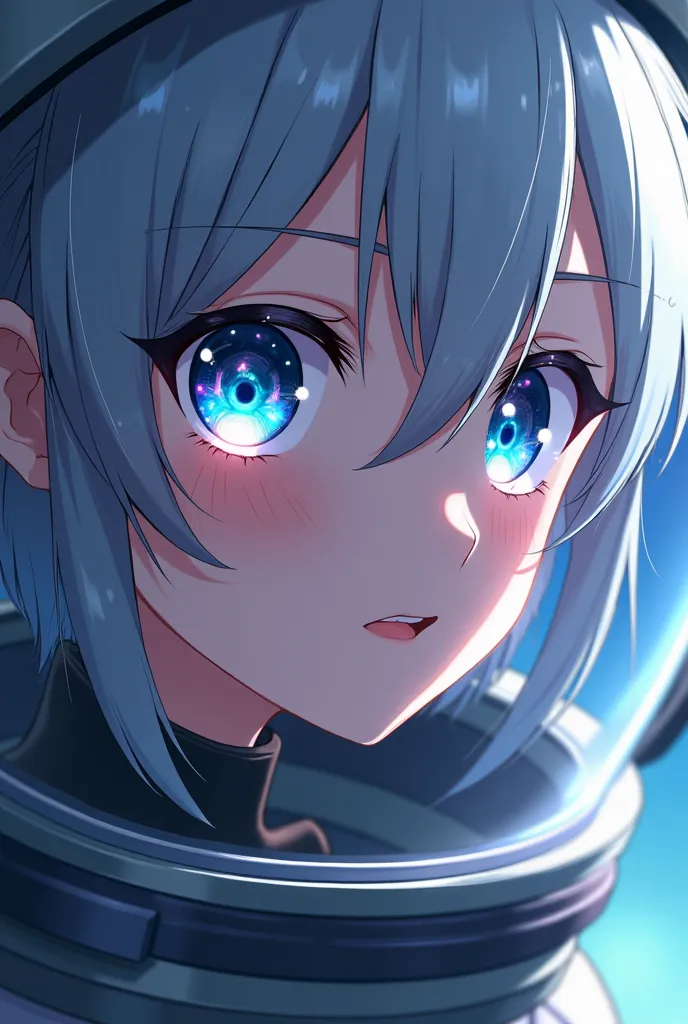  fantasy anime Close-up of the best masterpiece :1.5)0.9], (Space and astronauts:1.2) (Loose silver hair:1.1) ( heterochromia: xanthochromia and blue eyes:1.2) (Space helmet:1.0) ( Colored stars in the eyes:1.0) (Shining light:1.1) (full lips:0.9)