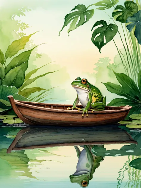 Picture of a Frog on a Boat,Oriental Art