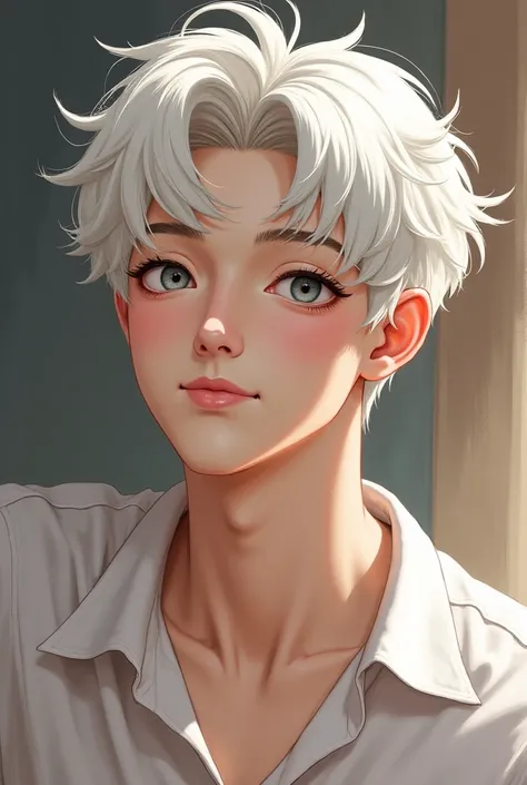 white hair, 17-year-old male, , pretty, Reminiscent of Apollo, handsome, handsome, king, king자, Crown Prince, painting, Clean , amazing, Chin,  comfortable  복장, , playful expression reminiscent of God, , which is reminiscent of Apollo, has a closed mouth b...