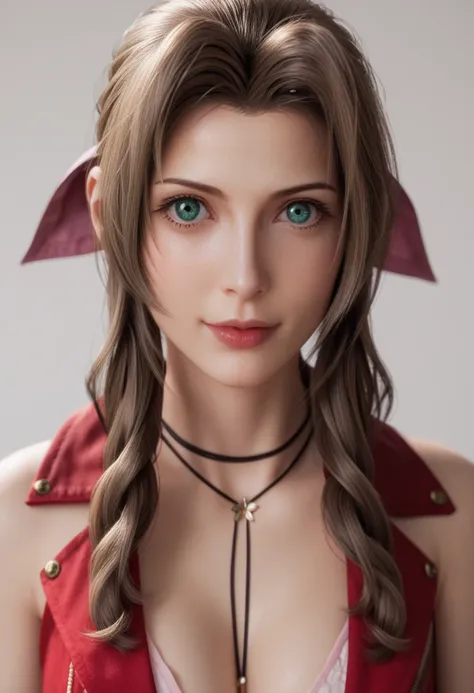 (   шедевр  , Лучшее качество освещения) Aerith Gainsborough,  1 девушка, Aerith Gainsborough  из FINAL FANTASY , Одежда Aerith Gainsborough из FINAL FANTASY , большие груди, соблазнительная поза,   соблазнительная поза идеальная анатомия, portrait on the ...