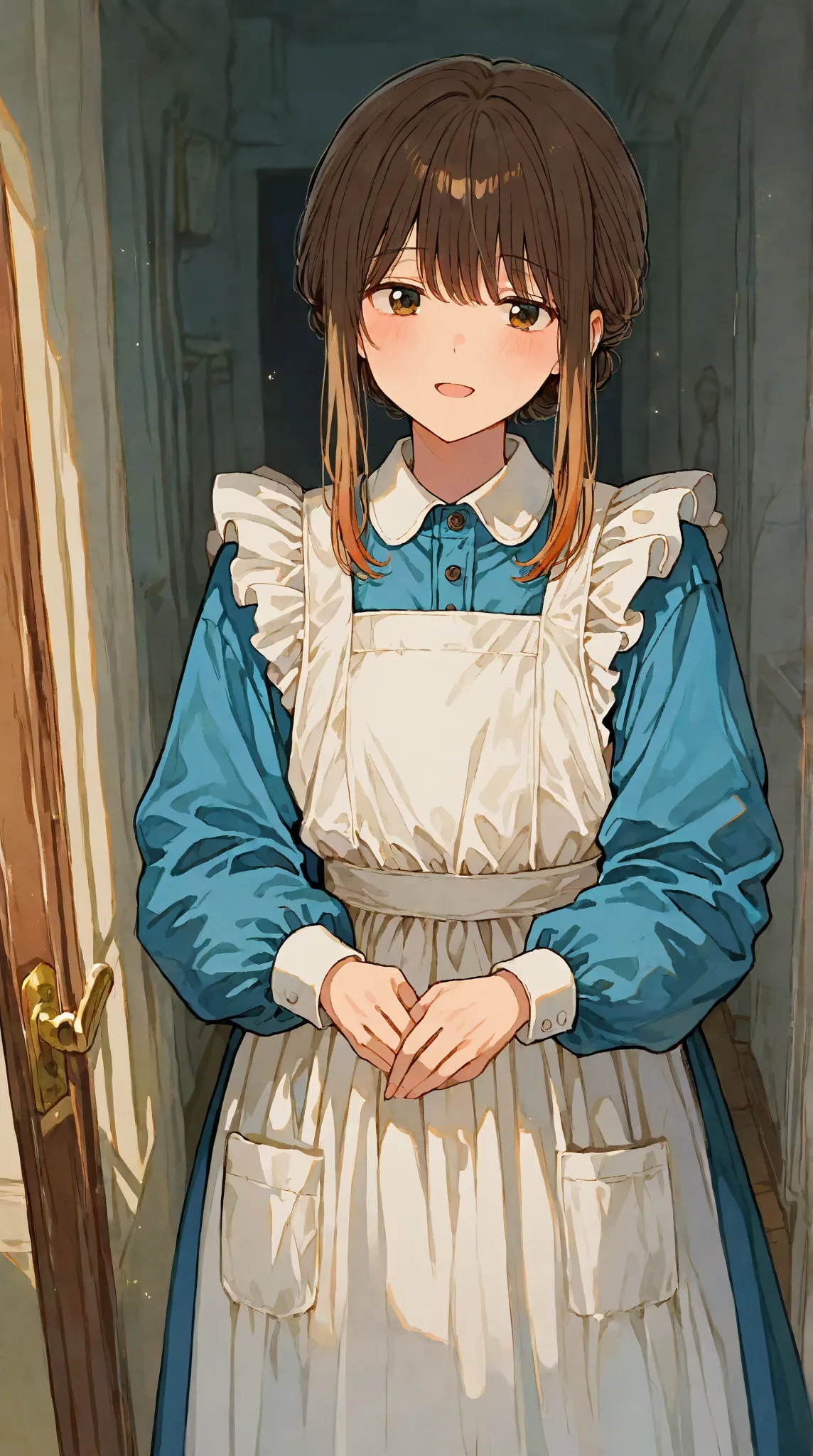 A bit, 1 girl, apron,