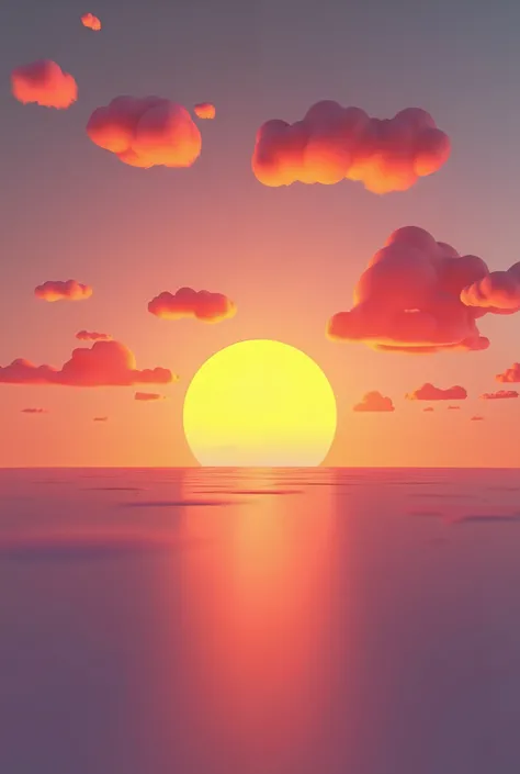 3d stylized sunset on flat grounds