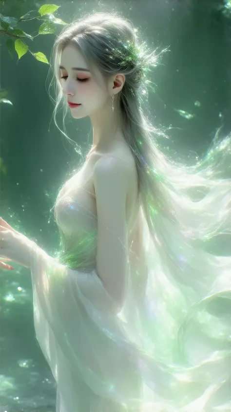 beautiful aura　amazing beauty　Mysterious　Very beautiful 　Like a celestial maiden
sparkling hair ornament　Beautiful loose hair that goes up to the waist　Full body　A woman who looks in front of her memories is beautiful　I'm closing my eyes lovingly　forever　 ...