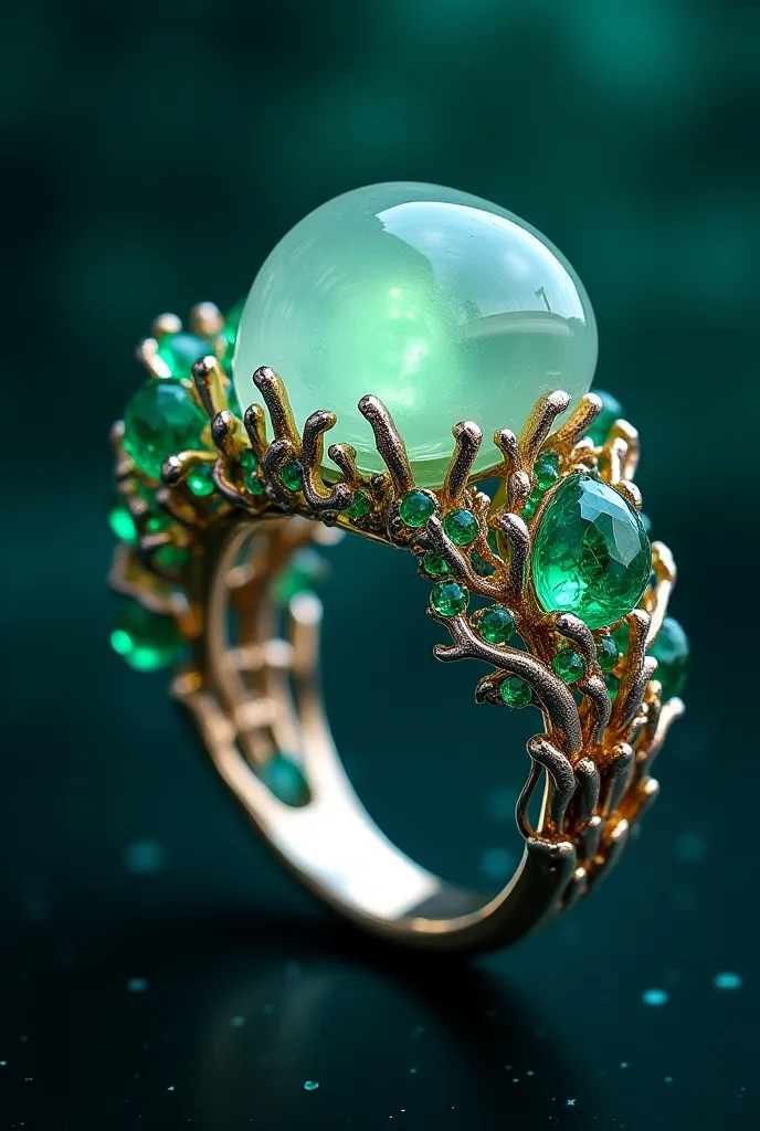 Create a jewel, a ring with the head of the jellyfish from mythology and emeralds at the tips. 