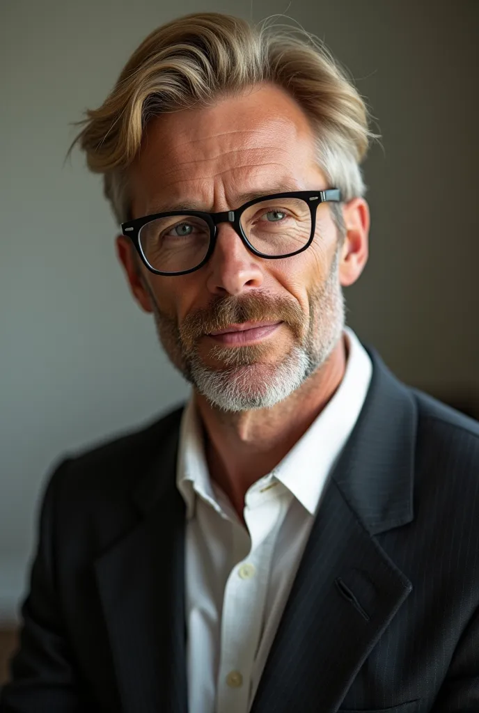 Skinny medium sized handsome blonde middle-aged man with glasses