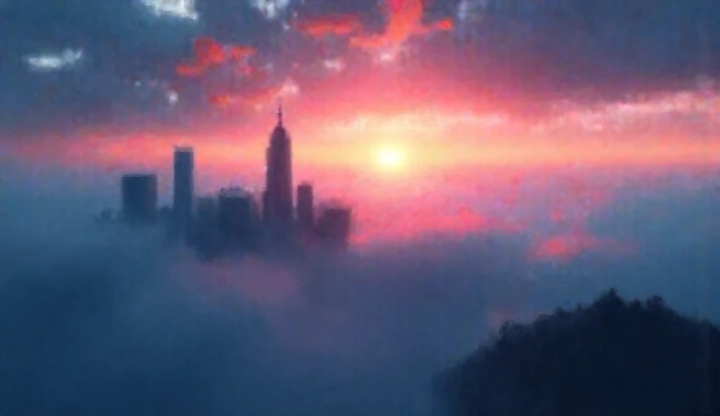 ethereal and mystical atmospheric cityscape. The outlines of the mythical city appear through the misty haze.closeup city, fog,sunset,starry sky,borealis, .masterpiece:2, best quality, ultra highres, original, extremely detailed, perfect lighting,stunning ...