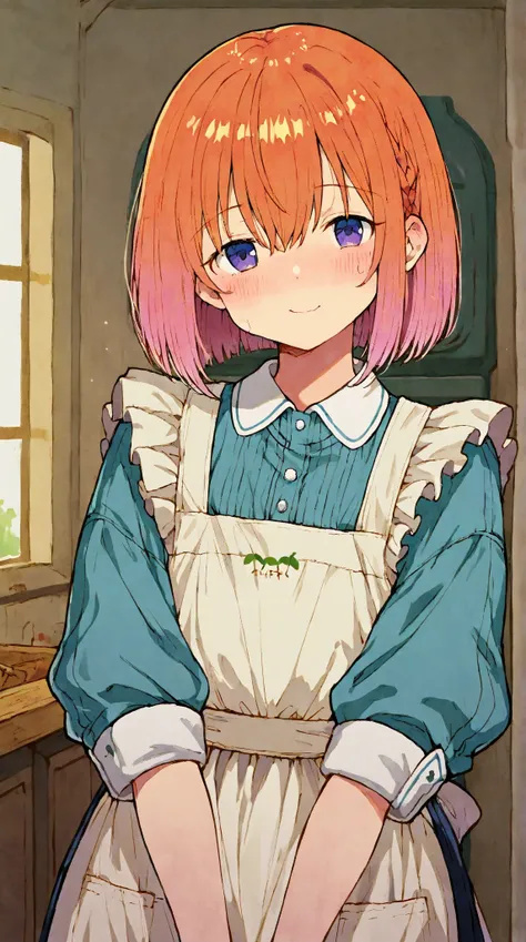 A bit, 1 girl, short apron, BLUSH FOR WEARING IT, BUT HE LIKES TO HAVE IT ON