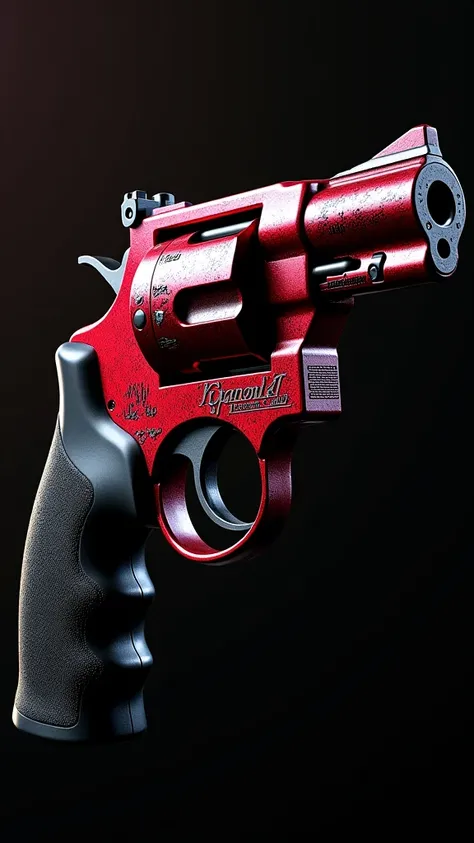 Revolver Pistol, Red and Black Color, Evil Pattern