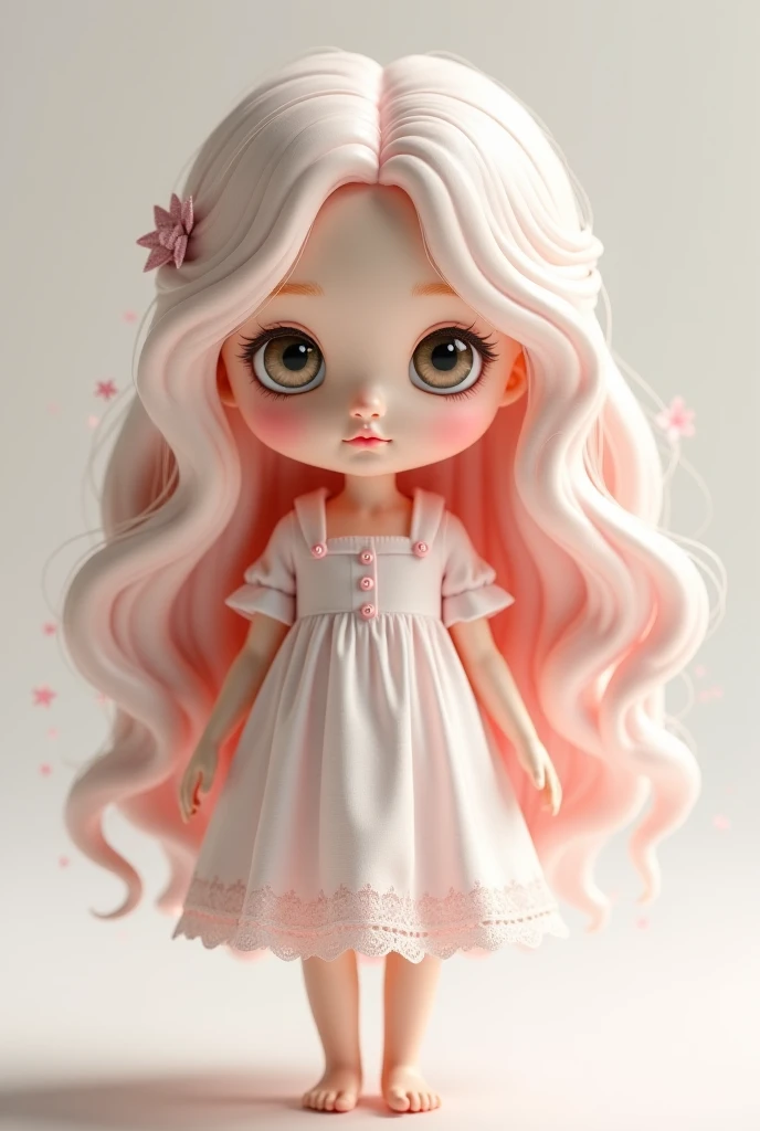 white skin , Chibi girl with long, rich waves ,SD