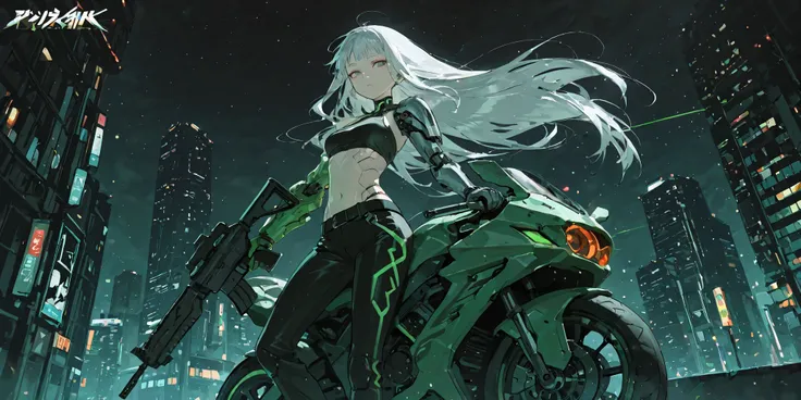 core_9, score_8_up , score_7_up , score_6_up , score_5_up , score_4_up , High quality, Ultra detailed, best quality, insanely detailed, beautiful,4K,8k,girl , Alone, on right, whole body, long straight silver hair with pink bangs, mechanical body, mechanic...
