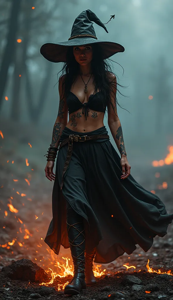 Arcane Survivor

A battered witch emerges from the smoldering battlefield, the charred ground beneath her feet cracking with residual magic. Her magic school uniform is tattered, revealing glowing tattoos etched into her skin. The shadows twist unnaturally...