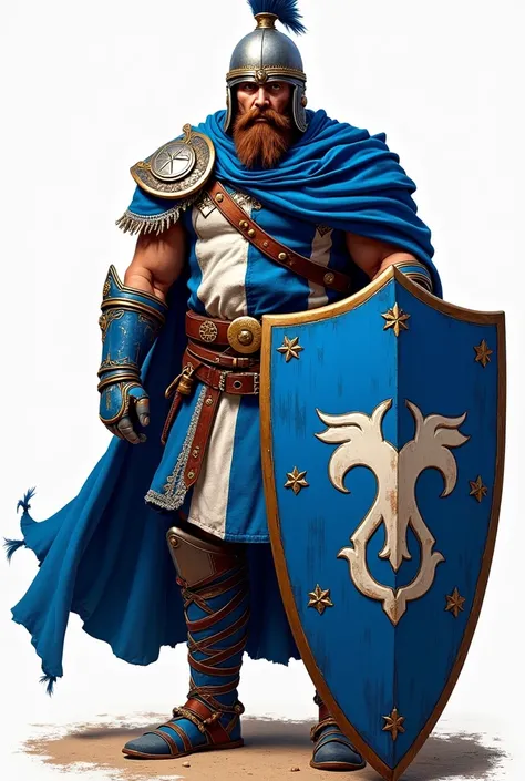 Its colors are blue and white and its mascot is a grenadier soldier. Looking like Kratos from the game God of Wear, it carries the colors and symbols of Galicia on its shield., autonomous community of Spain