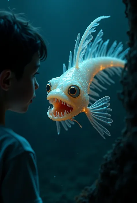 Anglerfish is looking at the human