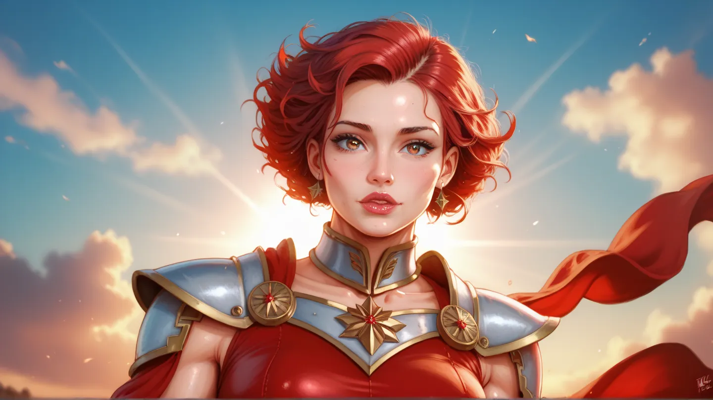 Beautiful red-haired warrior woman, Perfect face sexy body Ultra-realistic cinematic HDR lighting, resolution 8k.