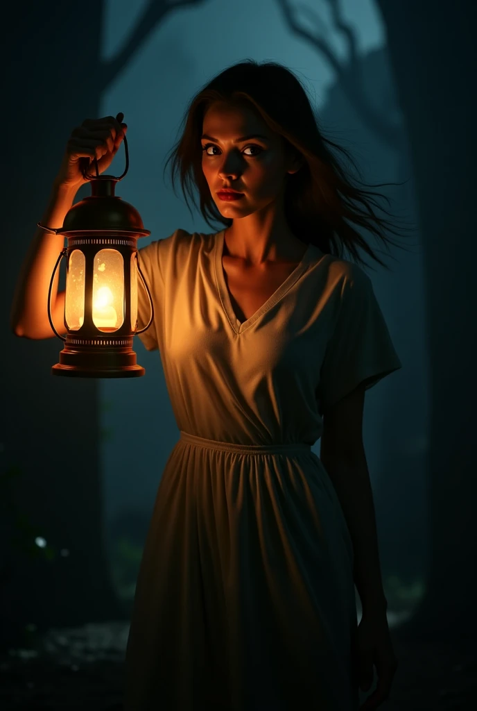 A woman holding a lantern