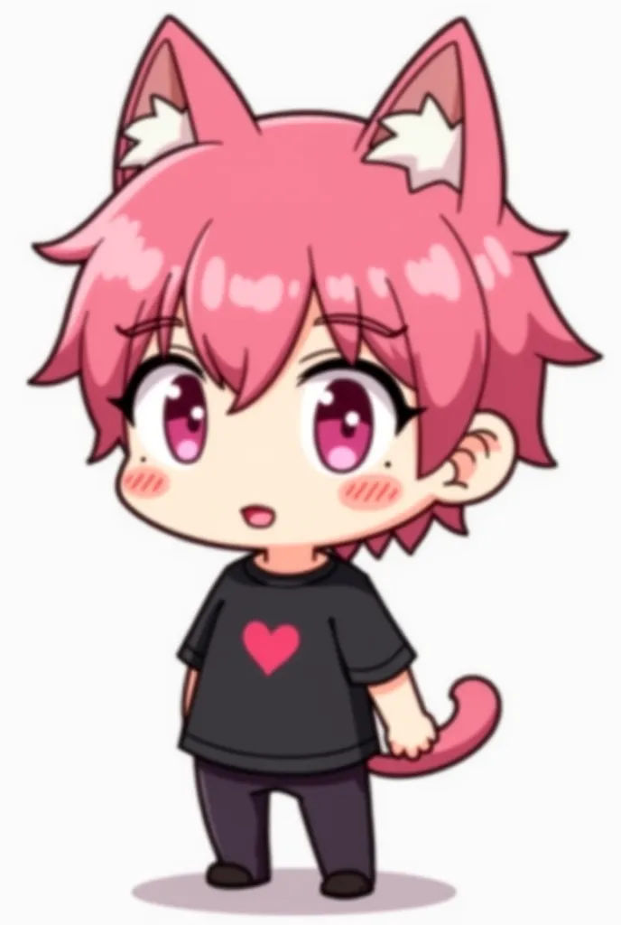 cartoon of a boy with a black shirt and pink hair, emo boy with cat ears and tail, cartoonish cute, cute emo guy, chibi, cute cartoon character, sarah andersen, cooky, in cartoon style, fursona!!!!, cartoonish and simplistic, andy milonakis as a goat, cute...