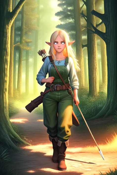  forest elf , well-proportioned blonde, With hunter's clothing