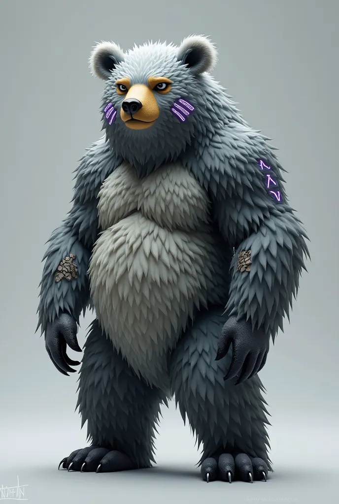 Create a Digimon bear,  in a front view of your entire body with a gray background 