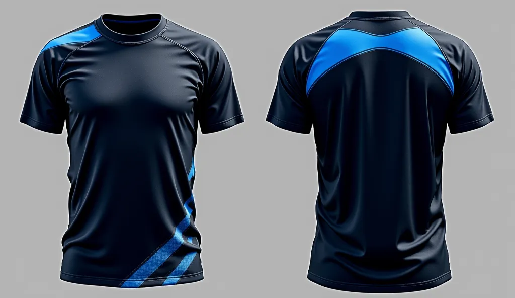 Create black physical education shirt design with blue and gray details