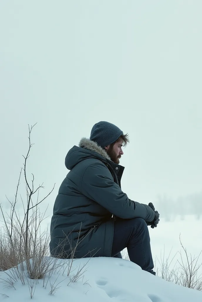 Person seated looking at the world from a viewpoint in winter