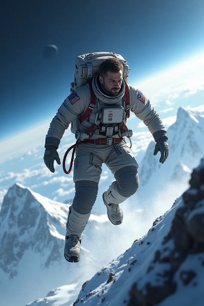 draw a picture of a man who jumped on top of Everest and flew into space 