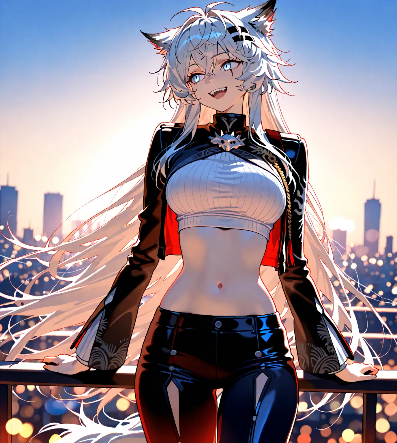 {{super detail, best quality, anatomically correct, textured skin, high quality, high details, highres, masterpiece, best quality}}, masterpiece, best quality, solo, 1girl, lappland the decadenza \(arknights\), 1girl, wolf girl, white hair, long hair,very ...