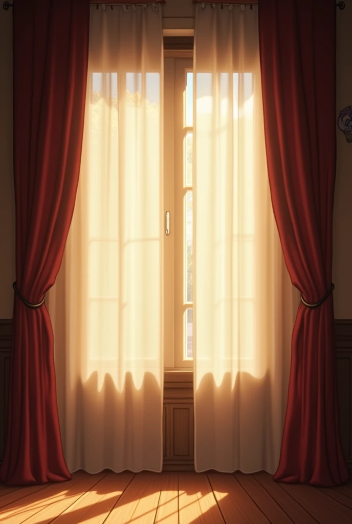 A wall and curtains that reflect the light. The curtains are very close to the camera so it only shows the curtains and a bit of  the wall. The style like Attack on titan season 4 backgrounds. The ambientation is in the year 845 so it doesnt look modern