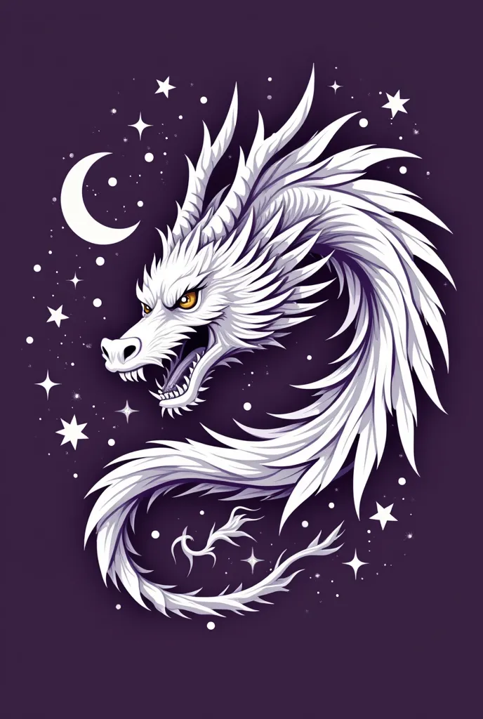 "Create a design for a t-shirt from the second year of high school that represents reason, Harmony, the search for higher knowledge and wisdom. The main element must be a white dragon, with a very dark purple background. Include the identification of the c...