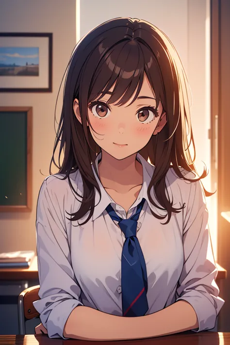 (masterpiece, best quality, highly detailed)Brown-haired schoolgirl with wolf hair