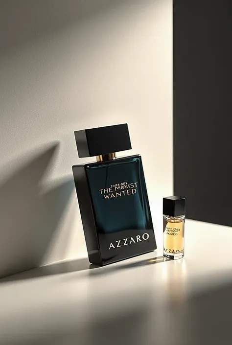 Create an image of the actual azzaro the most wanted parfum and next to it there should be a 10ml decant