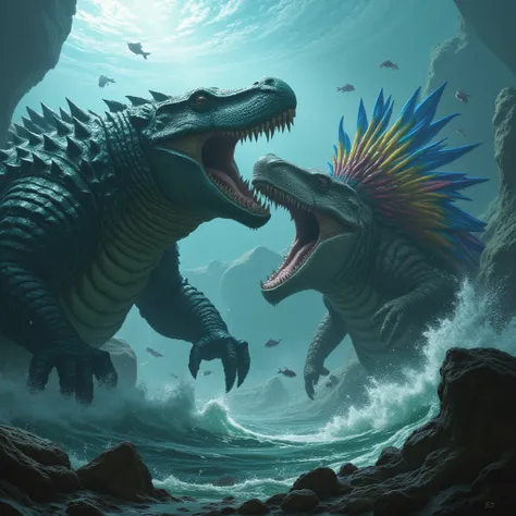 Sarcosuchus vs Flamboyant Megalodon 
