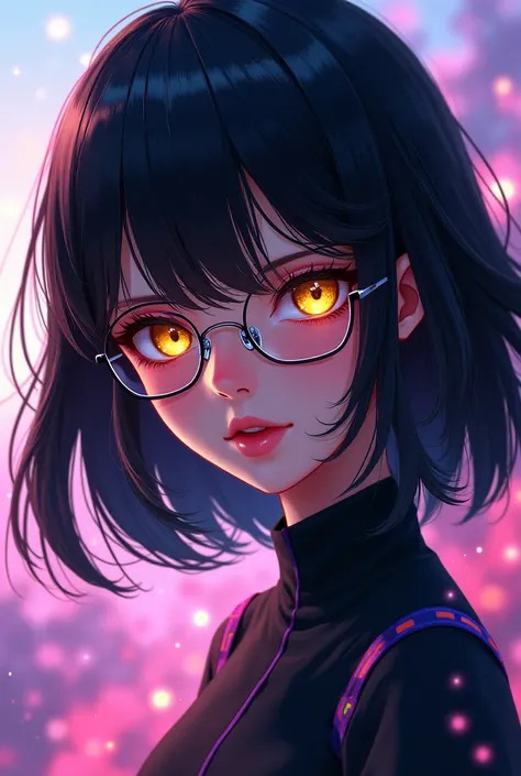 Anime Gender :Female with hair glasses: yellow eyes  :blacks