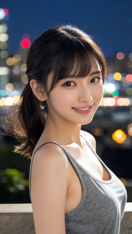 1 girl, (I'm wearing a colored tank top:1.2),  portrait of a very beautiful Japanese idol wearing gray clothes, 
(RAW photo, Highest quality), (realistic, realistic:1.4), (masterpiece), 
Very Delicate and Beautiful, very detailed, 2k wallpaper, wonderful, ...