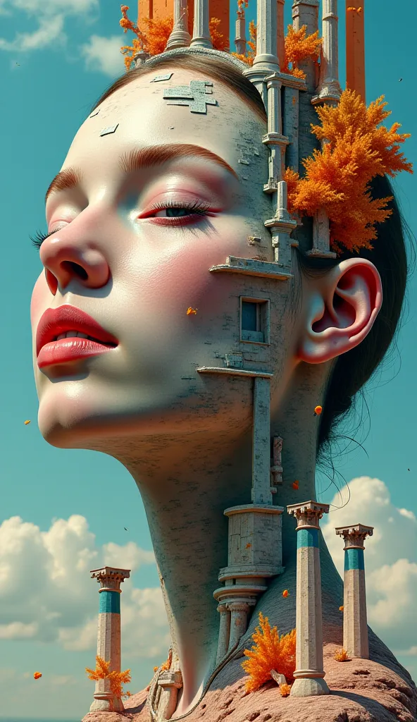 make a surrealist abstraction of the face combined with architecture