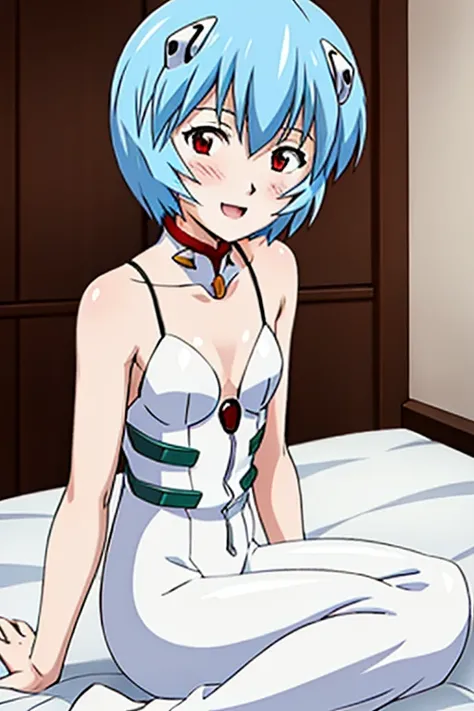 ((Highest quality)), ((masterpiece)), (be familiar with), perfect face, indoors, bedroom, watching viewers,
One woman, Rei Ayanami,
open mouth, ecstatic expression, blush, smile,
 small tits, flat chest, Young girl,  lori,  ,  girl,
Short Hair, short hair,...