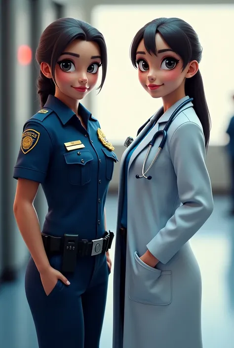 Human female police officer and doctor looking at camera