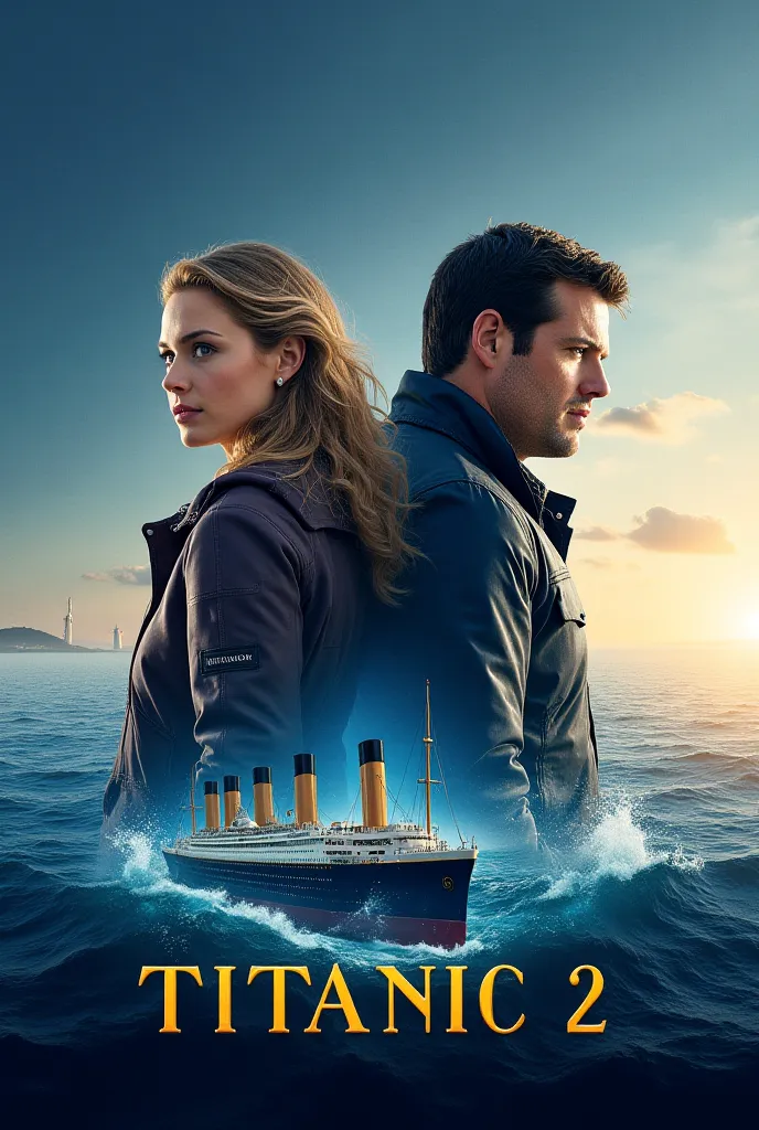 Create the poster of a , that is called Titanic 2, the protagonists will be Margot Robbie and Henry Cavill, It will be an adventure, futurist, and will be located in the sea