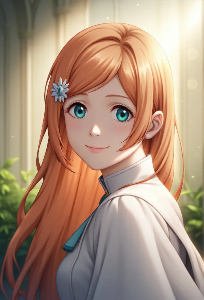 masterpiece,best quality,incredible quality, 1 , Inoue Orihime,  mouth shut,  Light Smile , corps inteiro