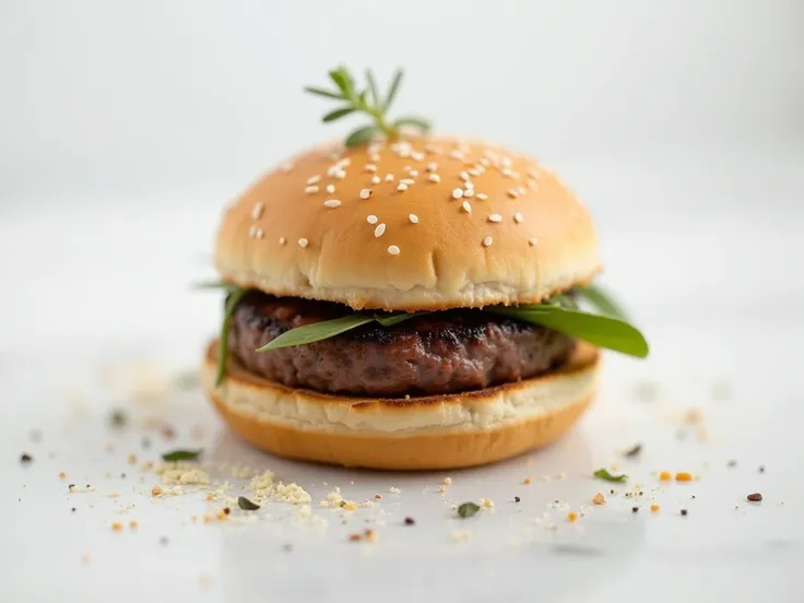 create hamburger image. In the hamburger there will only be a thin burger patty. 