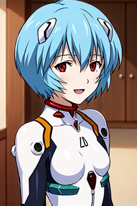 ((Highest quality)), ((masterpiece)), (be familiar with), perfect face, indoors, bedroom, watching viewers,
One woman, Rei Ayanami,
open mouth, ecstatic expression, blush, smile,
 small tits, flat chest, Young girl,  lori,  ,  girl,
Short Hair, short hair,...