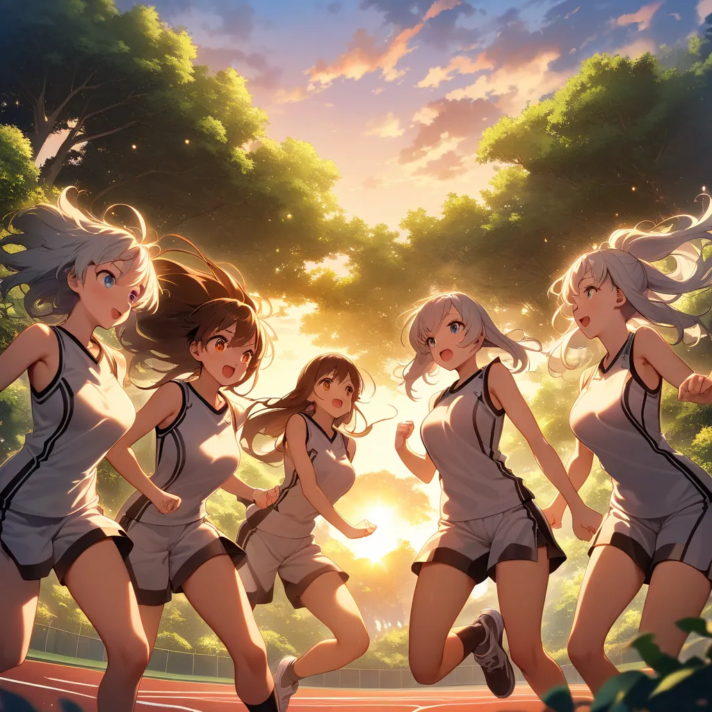 Beautiful anime girls playing basketball, medium breasts,  tight uniform .