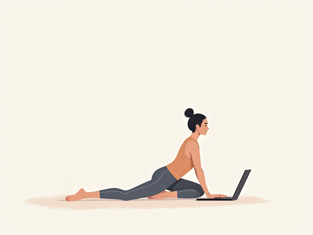 Minimalist illustration of a person stretching in front of a computer, with the phrase 'Recess in progress, Come back soon'. Clean design and soft tones that evoke relaxation.