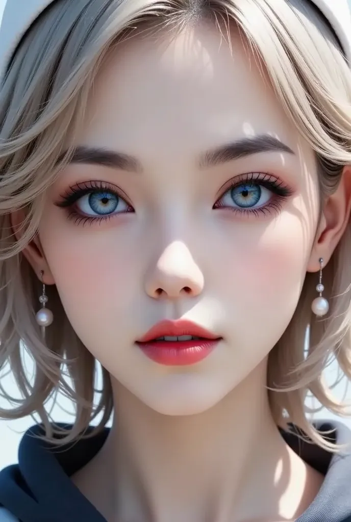 True Photo Quality、 Extraordinary Beauty、 Beautiful calm and bright expression 、A refreshing look、 perfect beautiful innocent first 々Very cute young face 、Bangs between the eyes、 very beautiful super long platinum blonde straight hair 、Bangs that hang over...