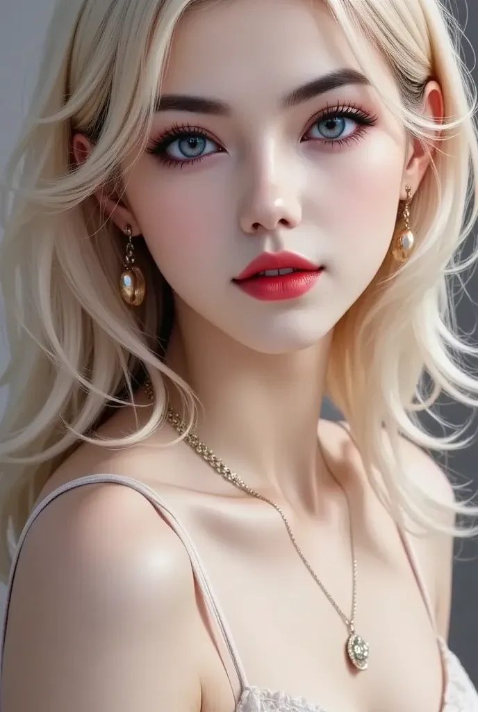 True Photo Quality、 Extraordinary Beauty、 Beautiful calm and bright expression 、A refreshing look、 perfect beautiful innocent first 々Very cute young face 、Bangs between the eyes、 very beautiful super long platinum blonde straight hair 、Bangs that hang over...