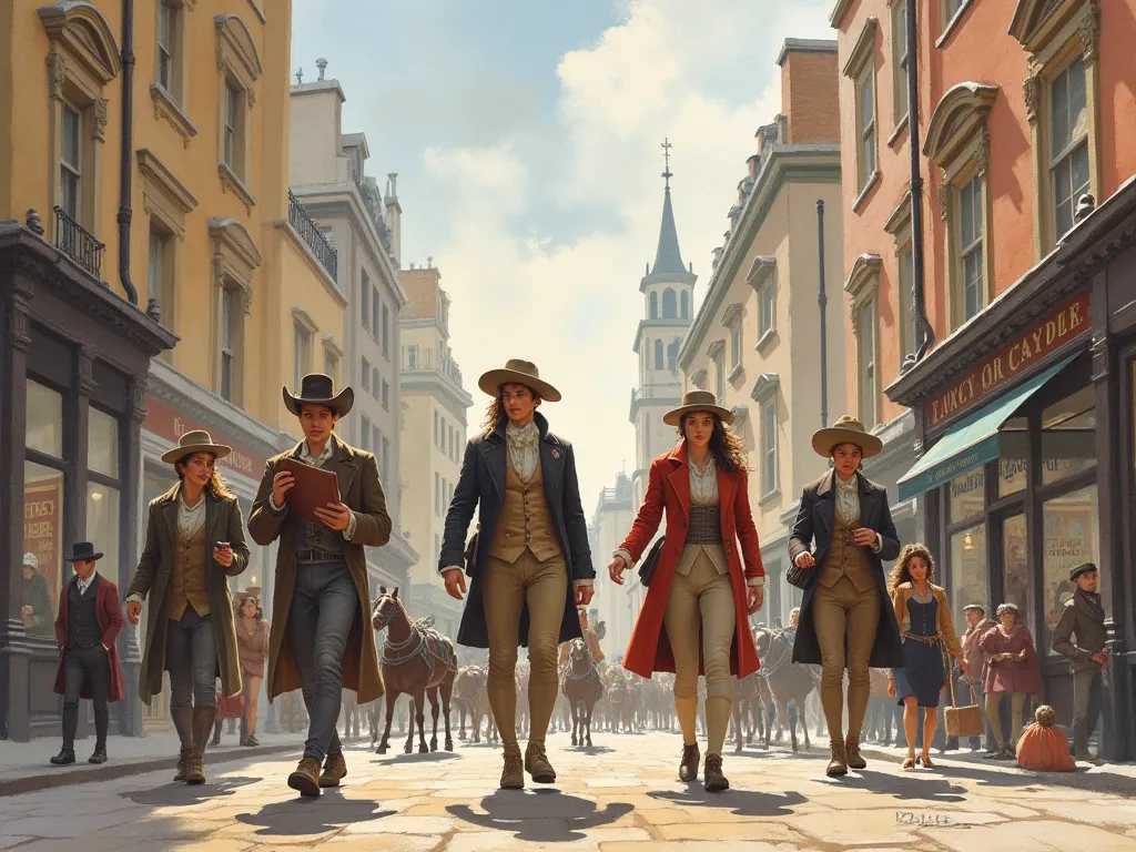 
young 18th century watercolor artists with quite a bit of impetus walking through the streets of London in the year 1777