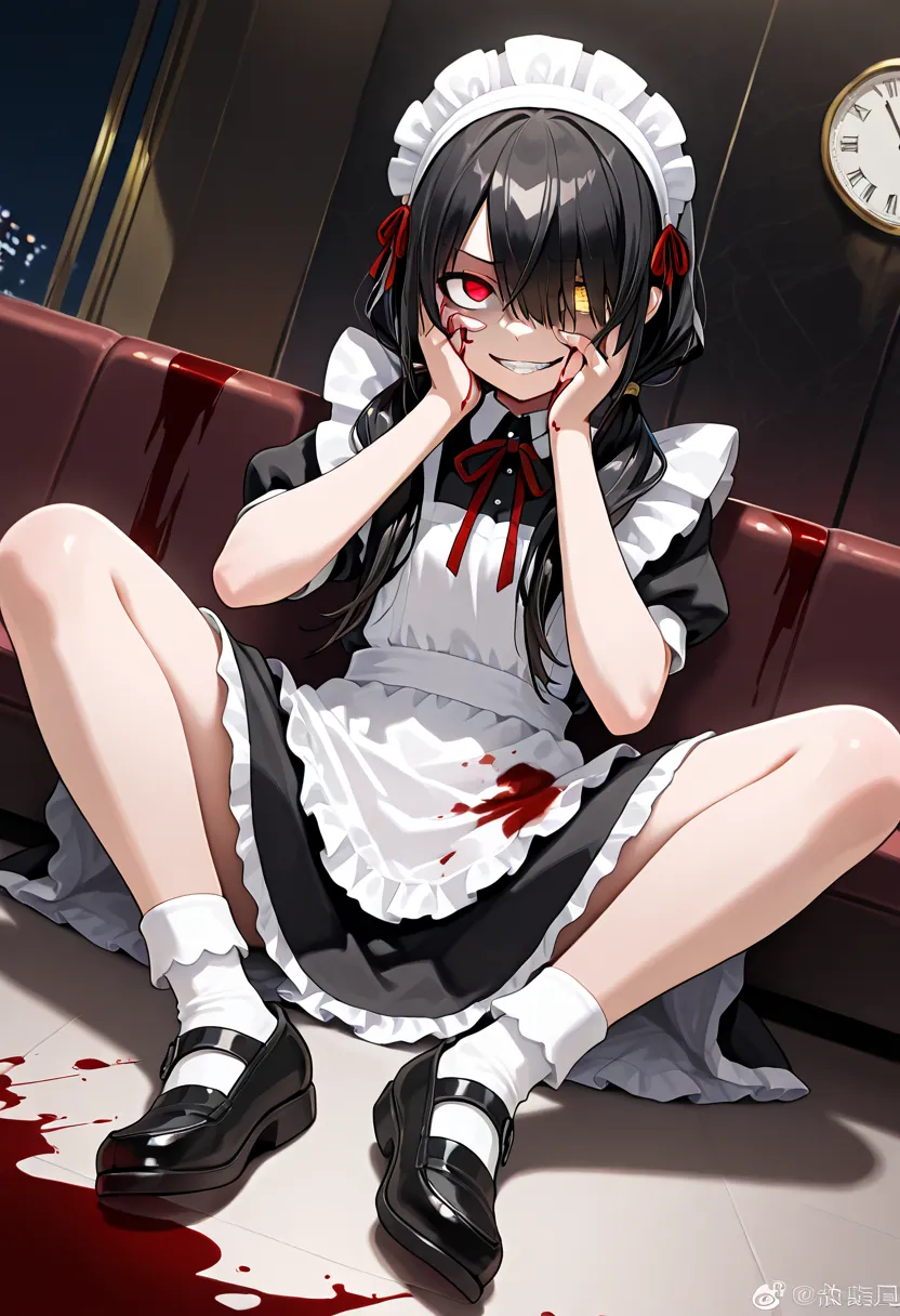 masterpiece, best quality, very aesthetic, TokisakiKurumi, black hair, twintails, heterochromia, red eye, yellow eye, clock eyes
TokisakiKurumi, black hair, low twintails, hair over one eye, red eye, white maid uniform, blood on clothes, looking at viewer,...