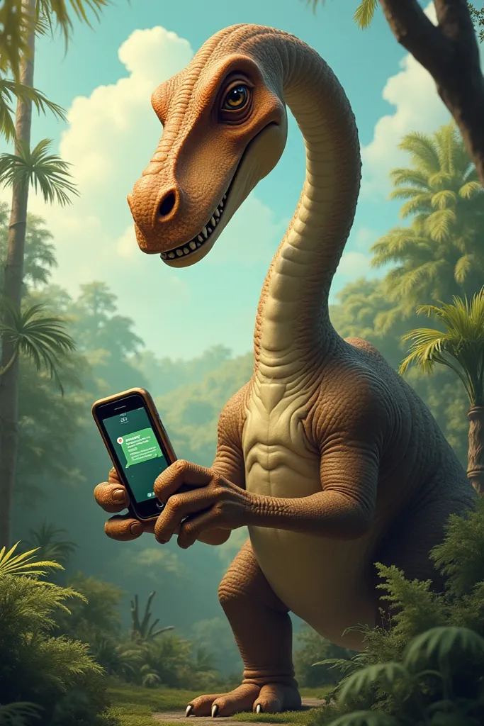 A diplodocus who tries to send a WhatsApp audio but fails because he does not have the gift of synthesis 