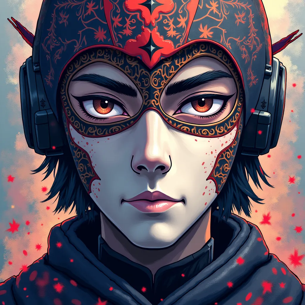 Painting a masked man in anime style, details of Al-Mathamel