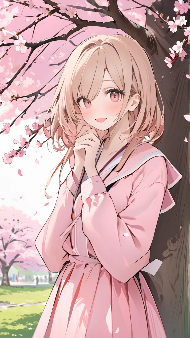 A beautiful illustration, under the cherry blossom tree, a surprising appearance: Sometimes you get a little startled when you see a different side of someone than usual. For example, a usually cool girl suddenly shows a smile, and that surprising appearan...